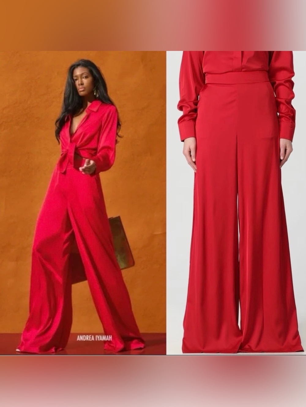 NEW! Andrea Iyamah- Ara Trousers in Ruby Size 8 Wide Leg High Waist Pants Satin